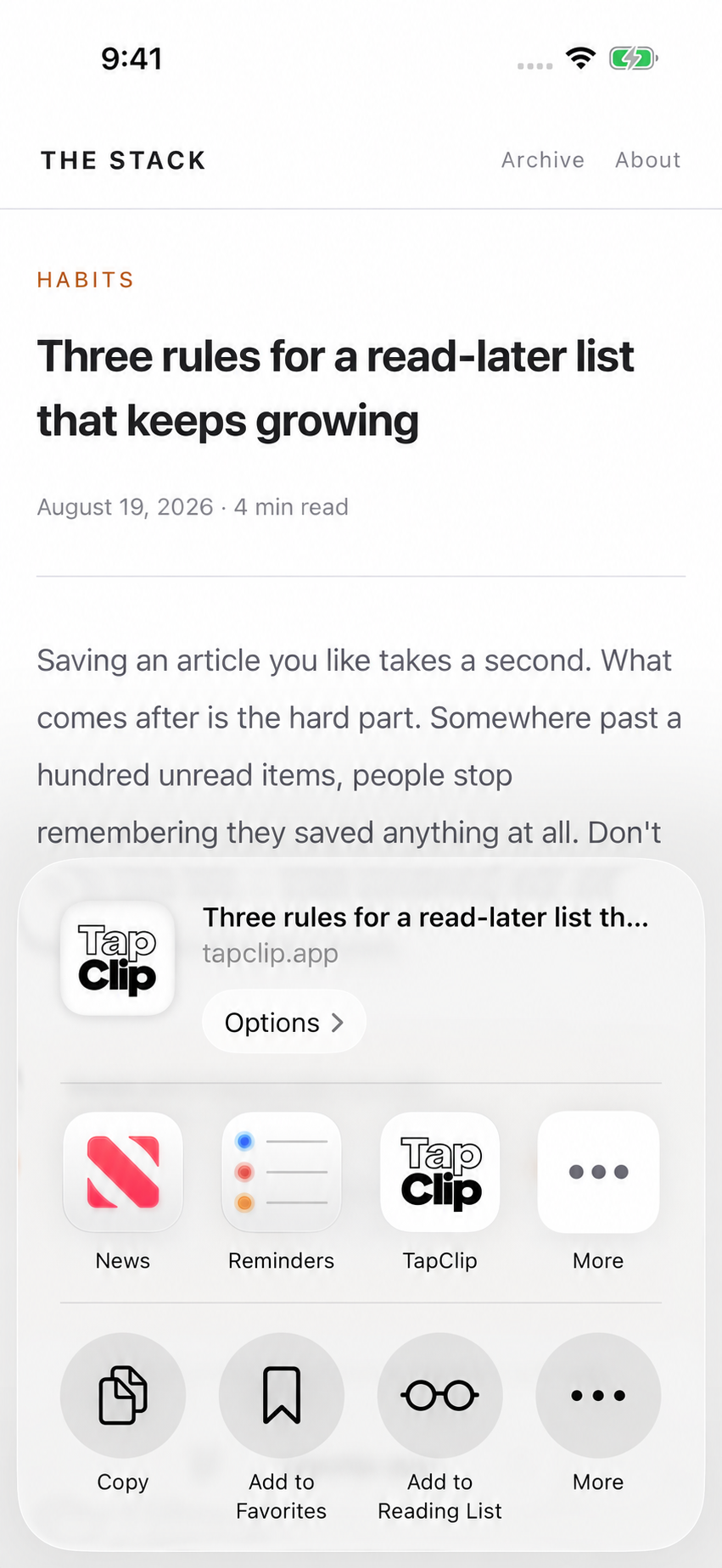After opening Share, tap the TapClip icon to save.
