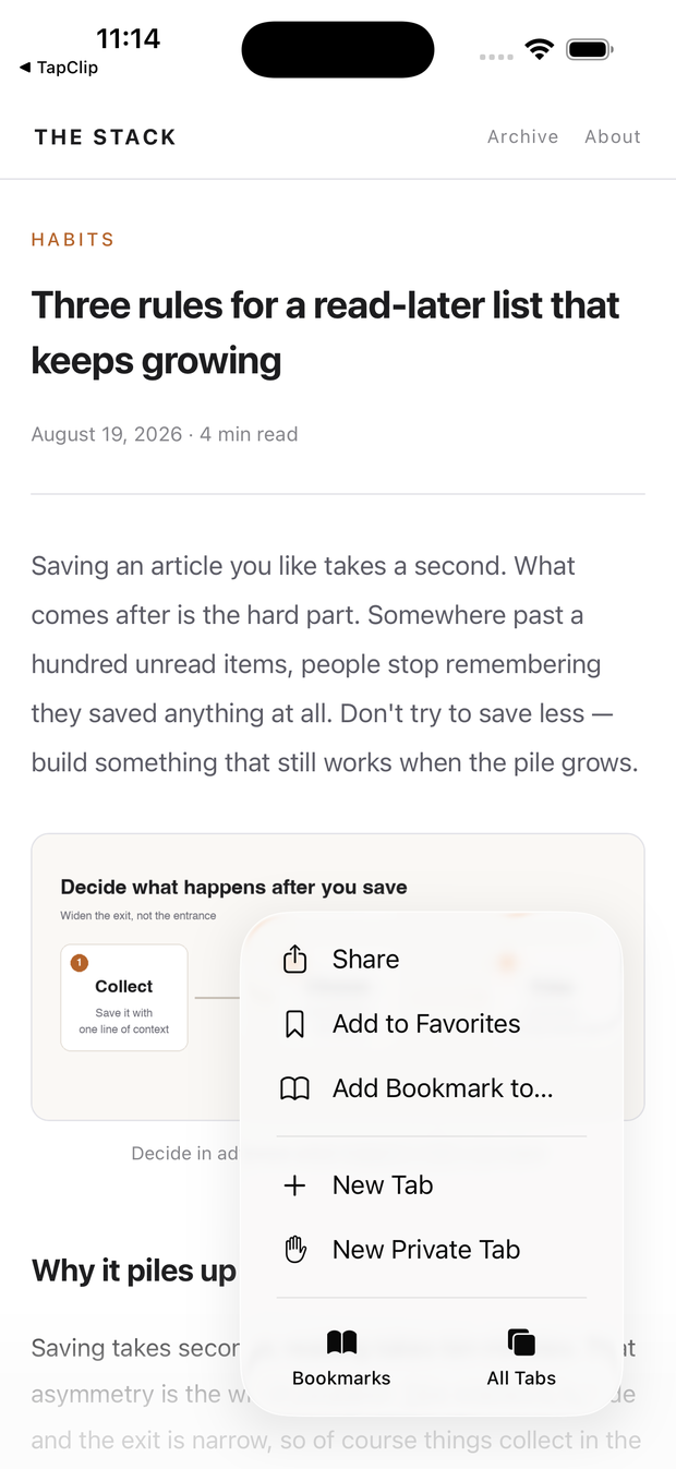 Choosing Share from Safari's … menu